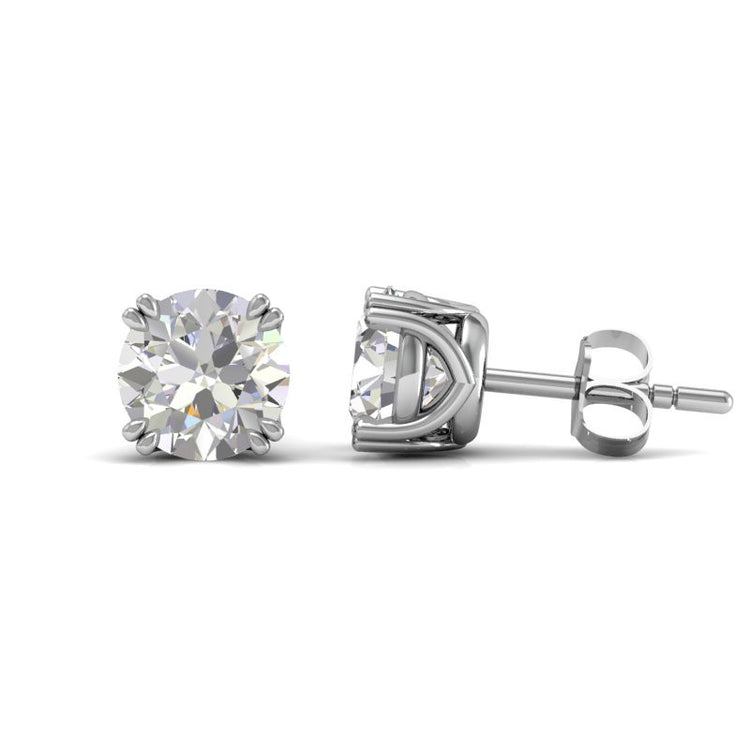 Vintage double prong Diamond stud earrings in 18K White gold