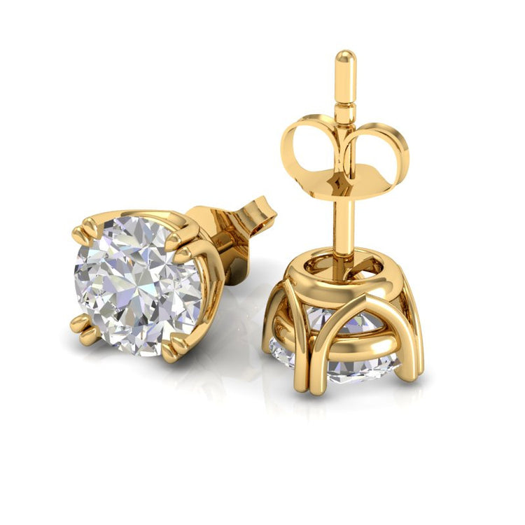 Vintage double prong Diamond stud earrings in 18K yellow gold