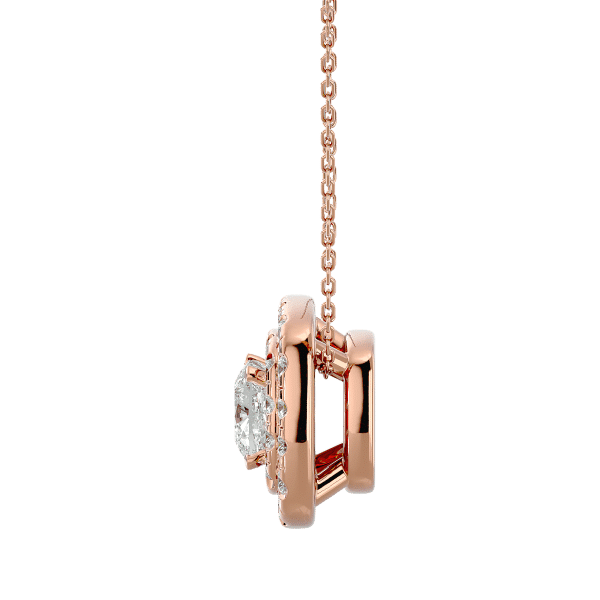 Round Shape Squared Double Halo Diamond Pendant. rose gold