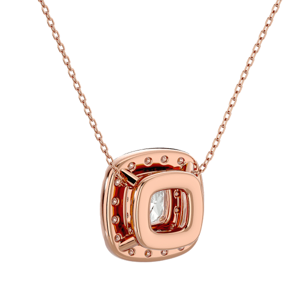 Round Shape Squared Double Halo Diamond Pendant. rose gold