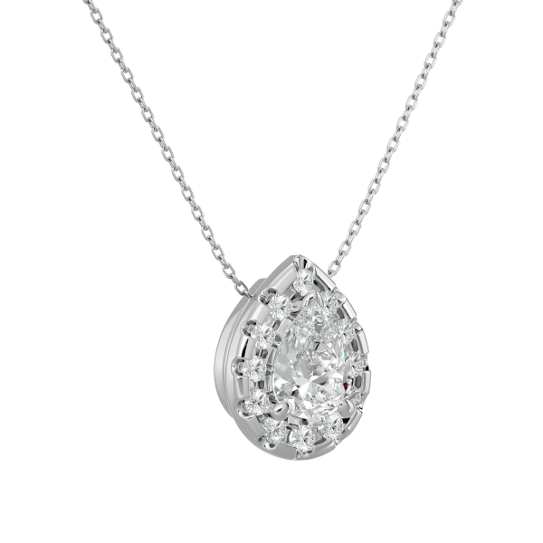 Classic Pear Shape Halo Diamond Pendant white gold
