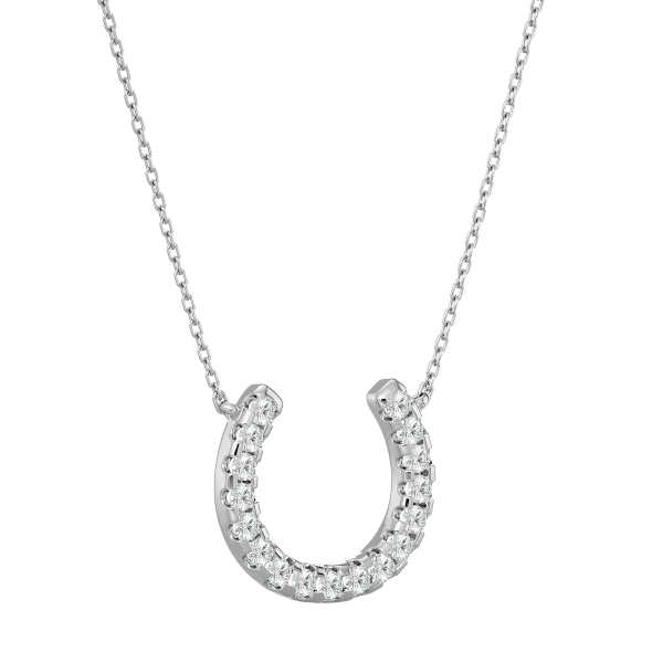 Horse Shoe Diamond Pendant Necklace white gold