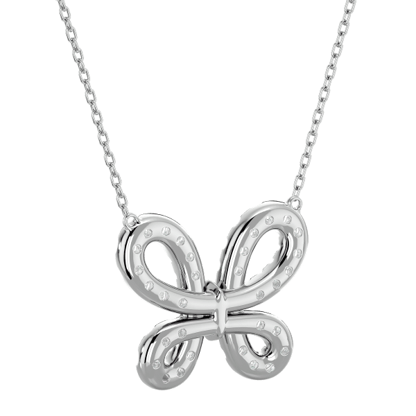 Butterfly Wing Diamond Pendant Necklace white gold