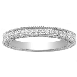 14KWG Miligrain Hand Engraved Wedding Band; 0.65 ct