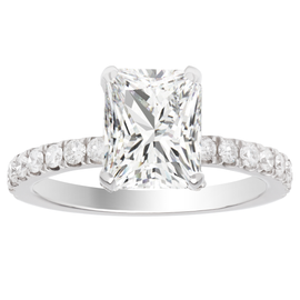 14K Radiant Lab Grown Hidden Halo Engagement Ring; 2.54 ctw