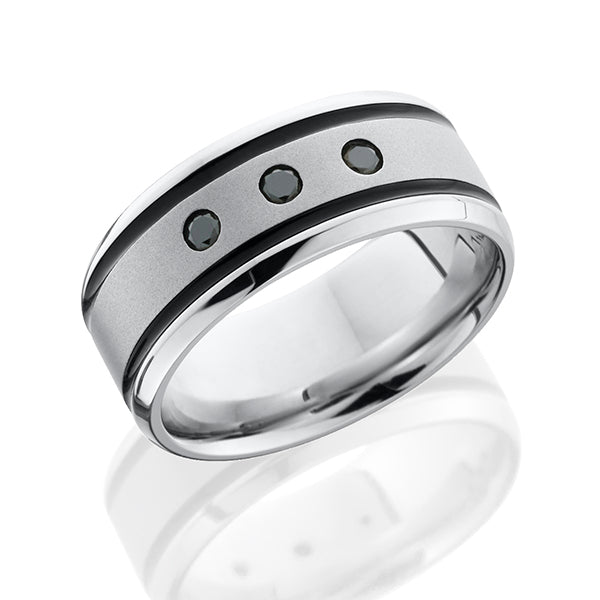 Cobalt Chrome Wedding Band With Black Diamond