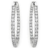 14K White Gold Diamond Hoop Earrings; Diamond Weight: 2.00 ctw
