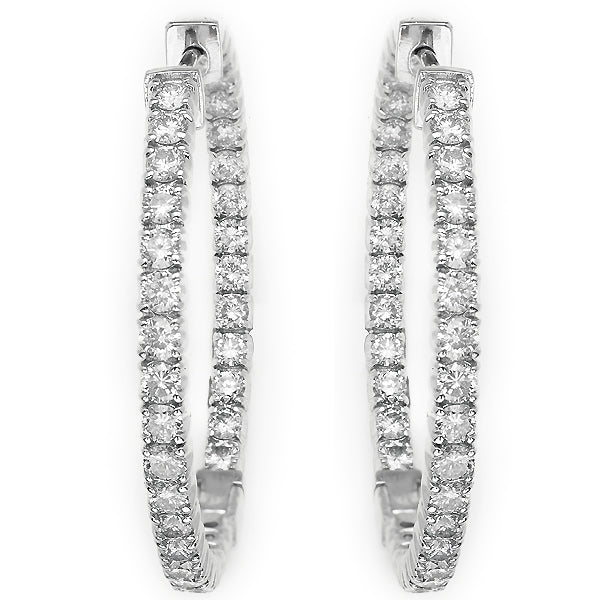 14K White Gold Diamond Hoop Earrings; Diamond Weight: 2.00 ctw