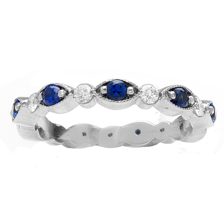 14K White Gold Sapphire/Diamond Eternity Band; D.38 ctw