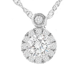 14K White Gold Diamond Halo Pendant; .50 ctw