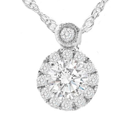 14K White Gold Diamond Halo Pendant; .50 ctw