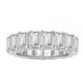 14K White Gold Emerald Cut Eternity Band; 10.00 ctw
