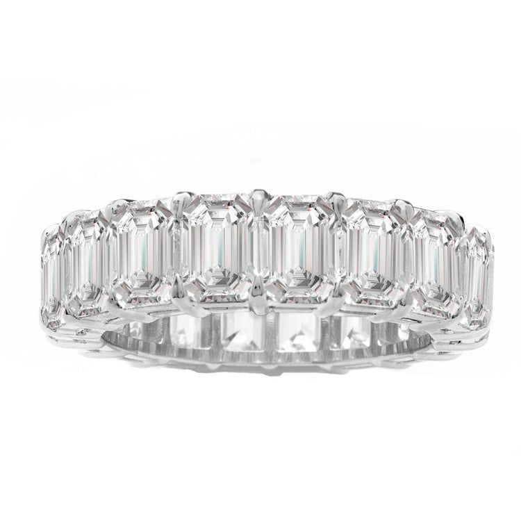 14K White Gold Emerald Cut Eternity Band; 10.00 ctw