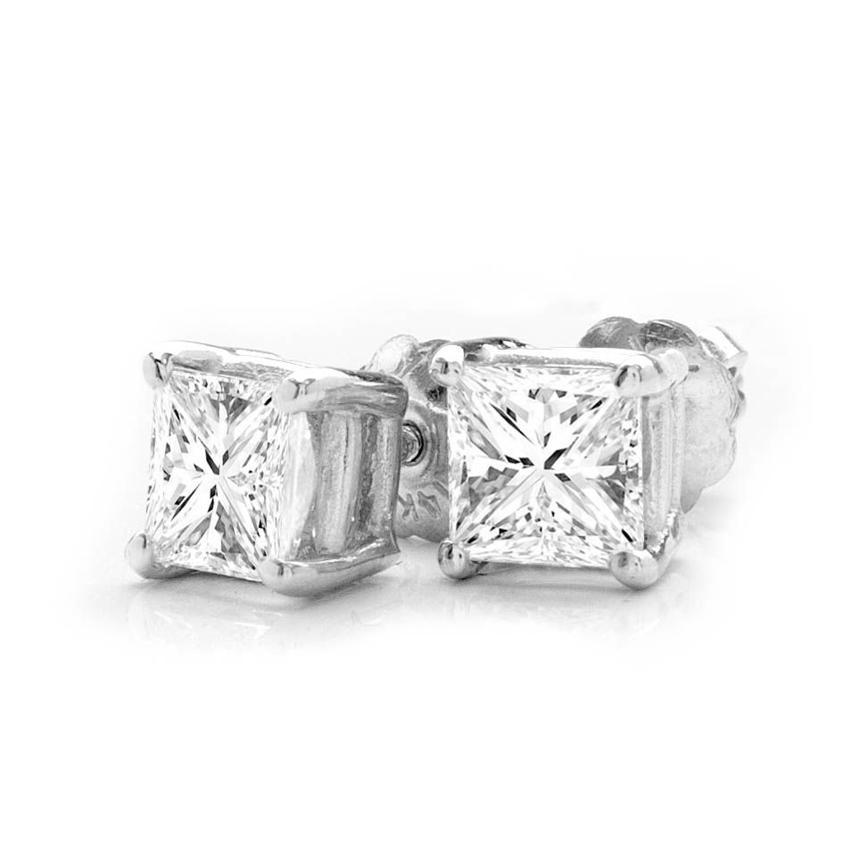 Princess Stud Earrings in 14K White Gold; 0.36 ctw white gold