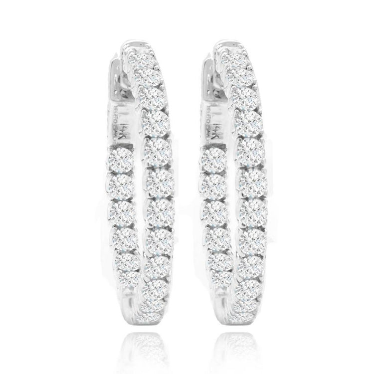 14K White Gold Diamond Hoop Earrings; 1.50 Ctw