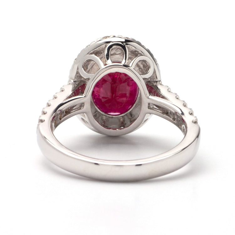 Ruby Halo Ring in 14K White Gold, 3.90 CTW