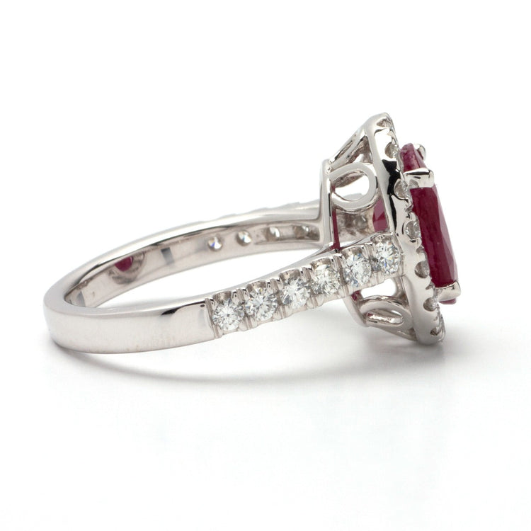 Ruby Halo Ring in 14K White Gold, 3.90 CTW