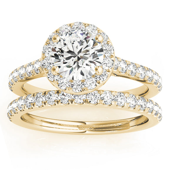 Round Halo Ring & Band in 14K YG; .80 CTW