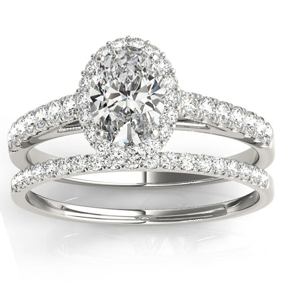 Genesis 14KWG Oval Halo Ring & Band; .75 CTW
