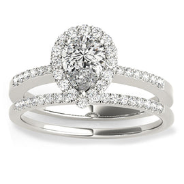 Delfina 14KWG Pear Halo Ring & Band; .80 CTW