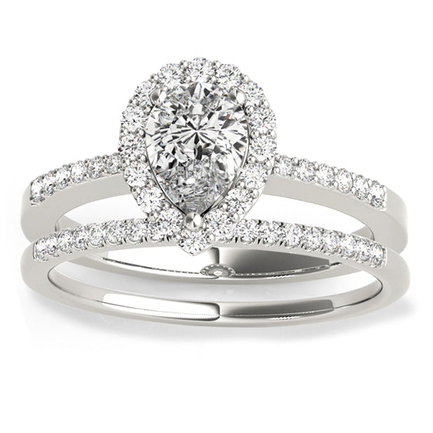 Delfina 14KWG Pear Halo Ring & Band; .80 CTW