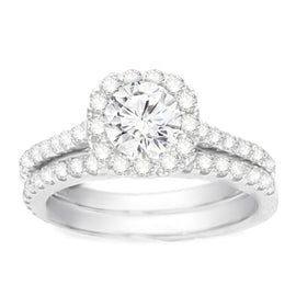 Diamond Engagement Ring Set- Petite Halo: 1.00 ctw