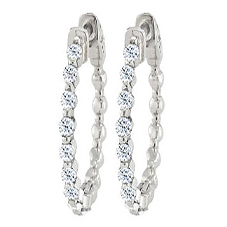 Single Prong Diamond Hoop Earrings; 1.30 ctw white gold