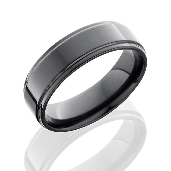 Zirconium Men's Wedding Band With Grooved Edge