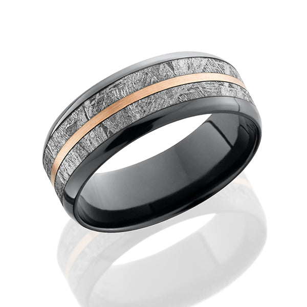 Zirconium Men's Wedding Band With Meteorite & 14K Inlay