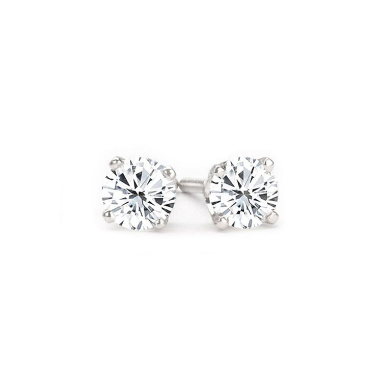Diamond Stud Earrings in 14K White Gold; 0.50 ctw With 0.61 Carat Round Shape  Natural Diamond