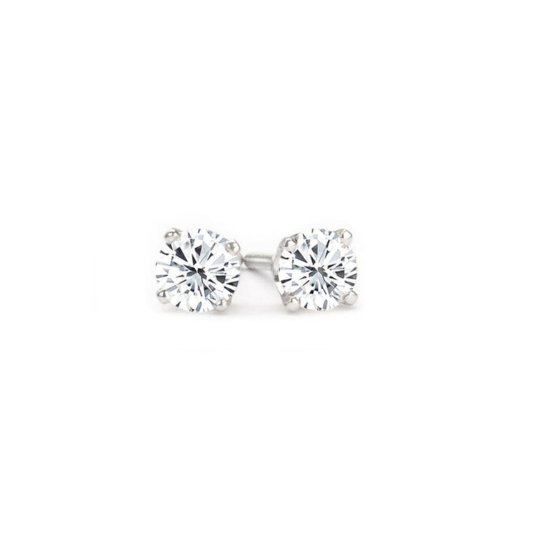 14K White Gold Diamond Stud Earrings; Diamond Weight: 0.45 ctw With 0.36 Carat Round Shape  Natural Diamond