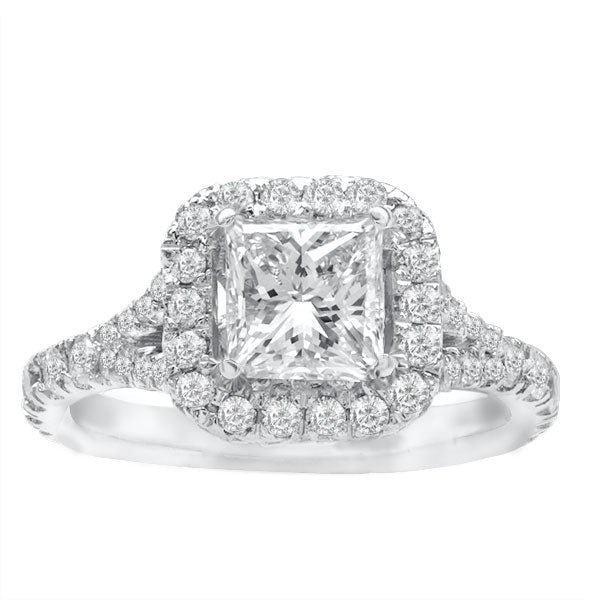 Teresa Princess Halo Pave Diamond Engagement Ring in 14k White Gold; Diamond 2.20 ctw