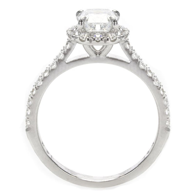 Cushion Halo Round Lab Diamond Engagement Ring 14k WG; 1.20 ctw