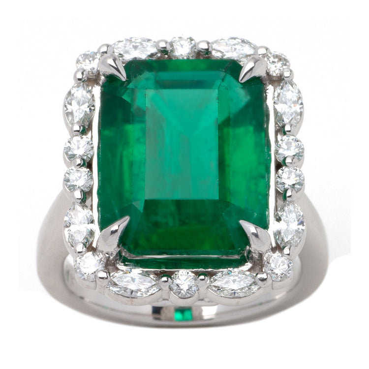 Emerald Ring in 14K White Gold; 7.28 CTW