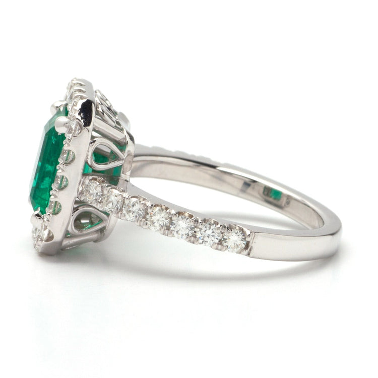 Emerald Halo Ring in 14K White Gold; 2.80 CTW