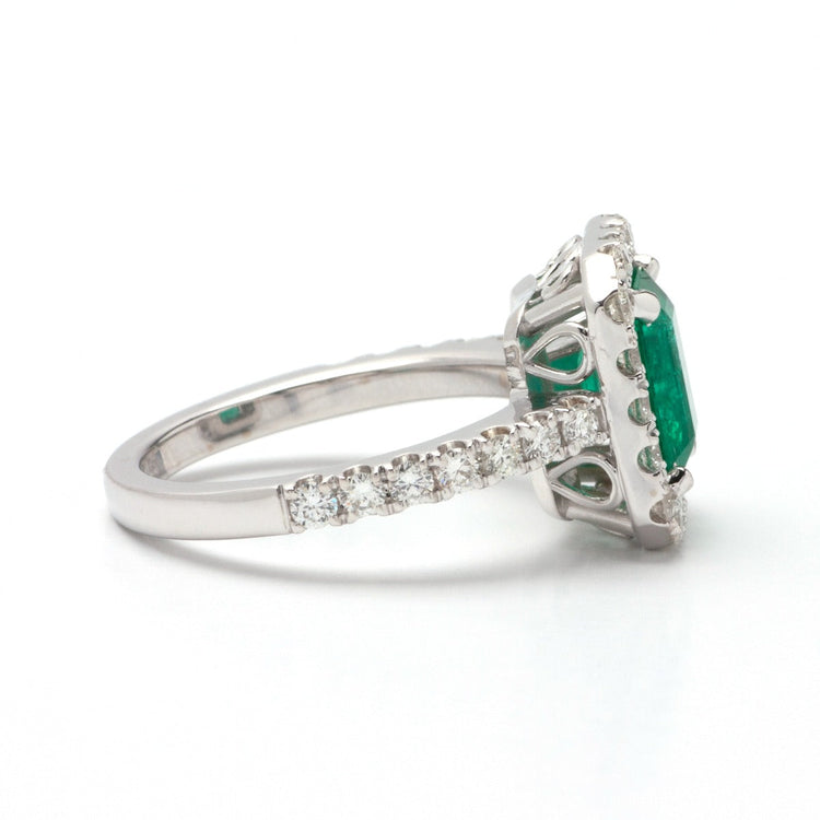 Emerald Halo Ring in 14K White Gold; 2.80 CTW