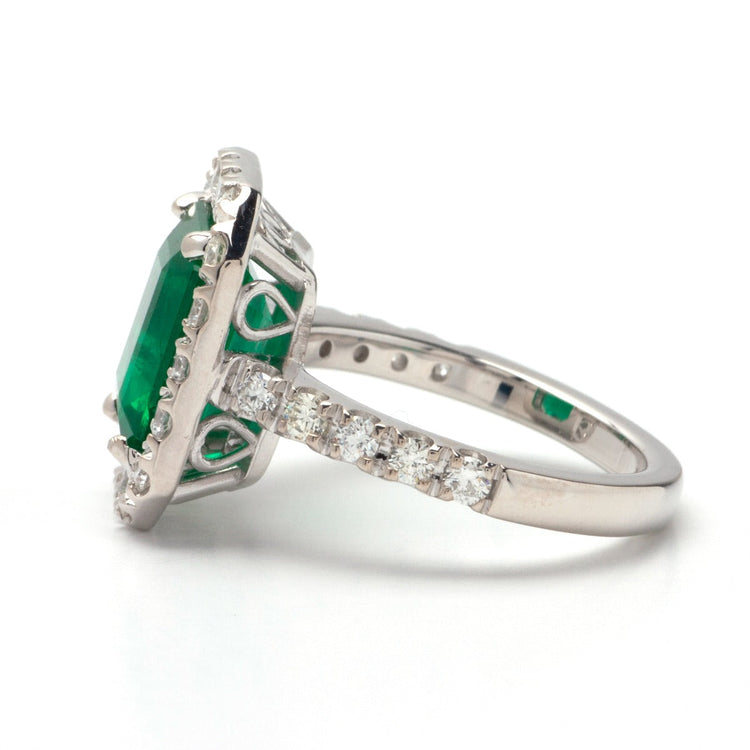 Emerald Halo Ring in 14K White Gold, 4.85 CTW