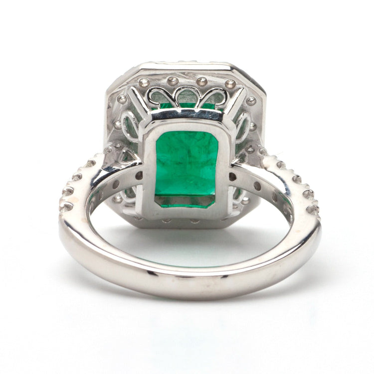 Emerald Halo Ring in 14K White Gold, 4.85 CTW