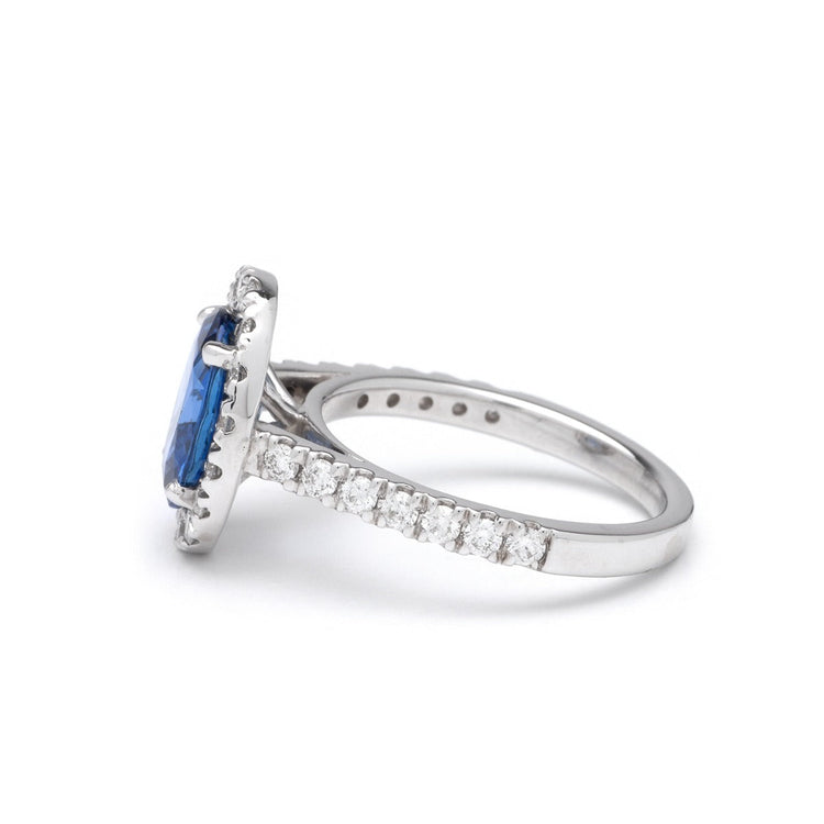 Oval Sapphire Halo Ring In 14K White Gold; 2.73 CT