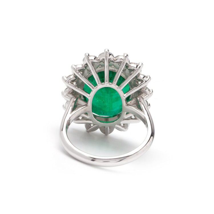 Oval Emerald Halo Ring in 14K White Gold; 13.04 CTW