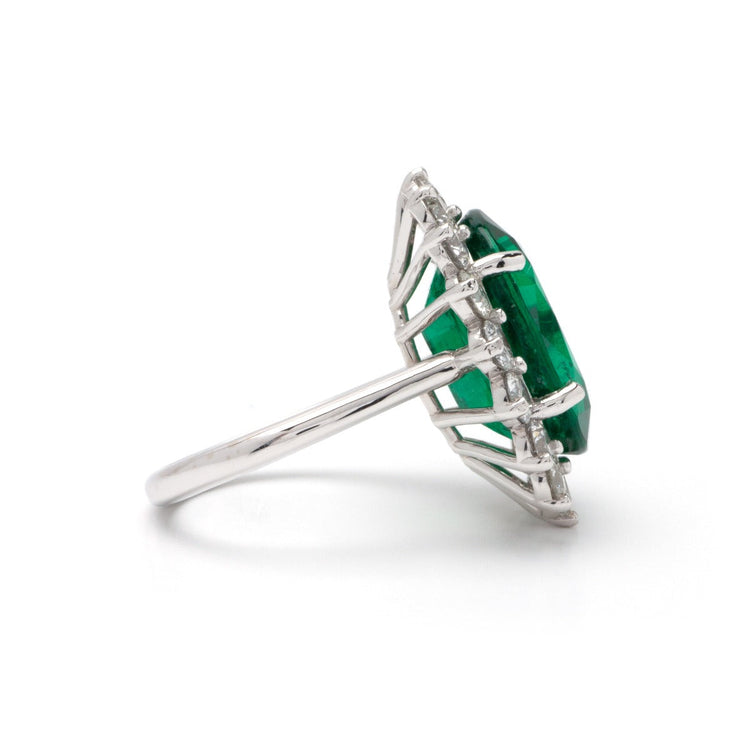 Oval Emerald Halo Ring in 14K White Gold; 13.04 CTW