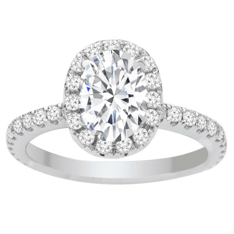 Oval 1.50ct Diamond Halo Engagement Ring in 14K WG; 2.20ctw