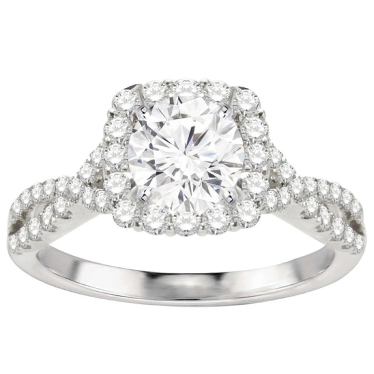 Twist Engagement Ring in 14K WG Cushion Halo; 1.70ctw