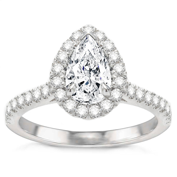 Delfina 14K White Gold Pear Halo Engagement Ring