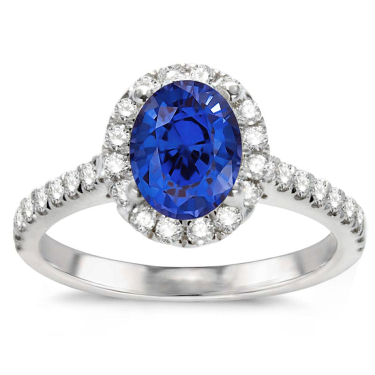 Oval Sapphire & Diamond Halo Ring in 14K WG; 4.34 ctw