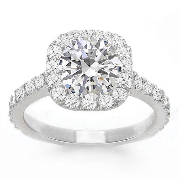 Evelina Cushion Halo Engagement Ring in 14K White Gold; 0.56 ctw