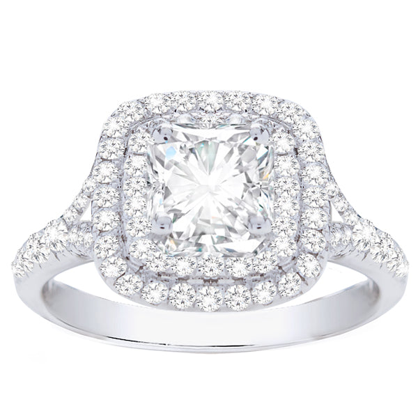 Ileana Double Halo Cushion Diamond Engagement Ring; 1.61ctw