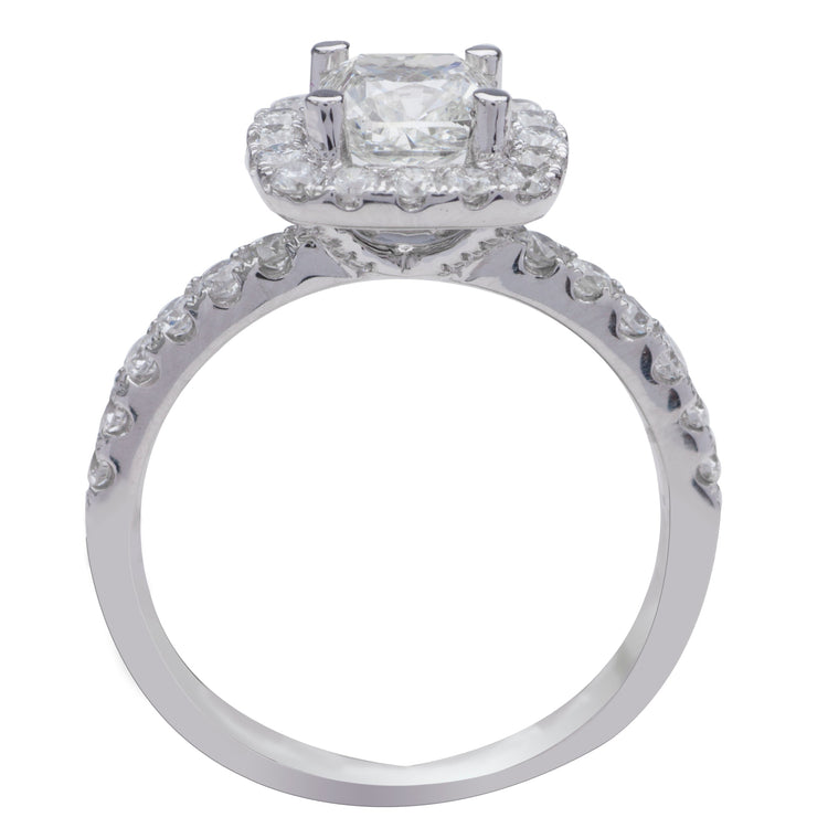 Cushion Halo Diamond Engagement Ring in 14K White Gold; 1.40 ctw