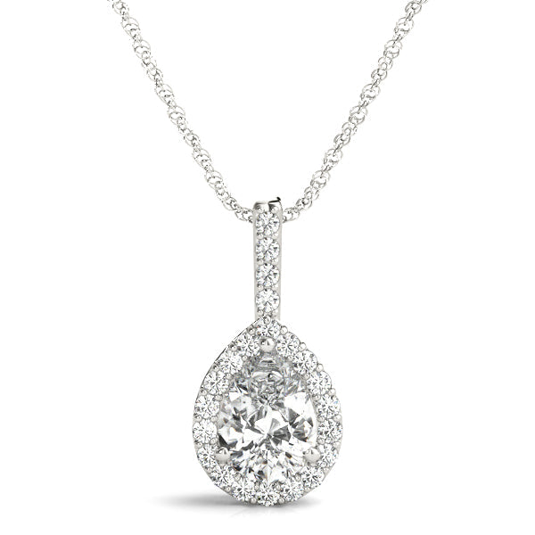 14k WG Pear Shape Halo GIA Diamond Pendant; 1.30 CTW