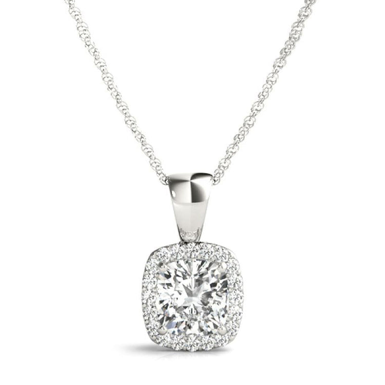 Round Diamond Cushion Halo Pendant 14k WG; 1.30 CTW